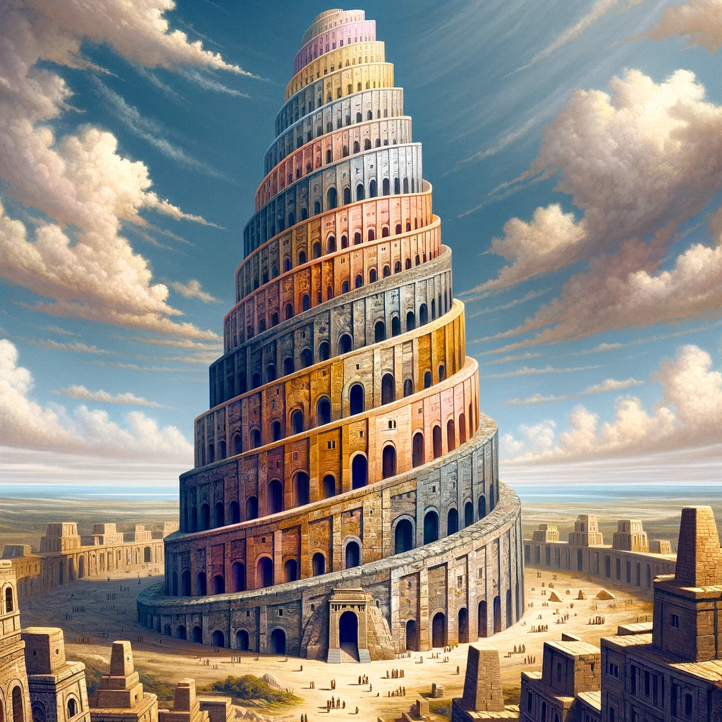 Ark.au Illustrated Bible - Genesis 11:4 - And they said, Come on, let us build ourselves a city and a tower, the top of which [may reach] to the heavens; and let us make ourselves a name, lest we be scattered over the face of the whole earth.