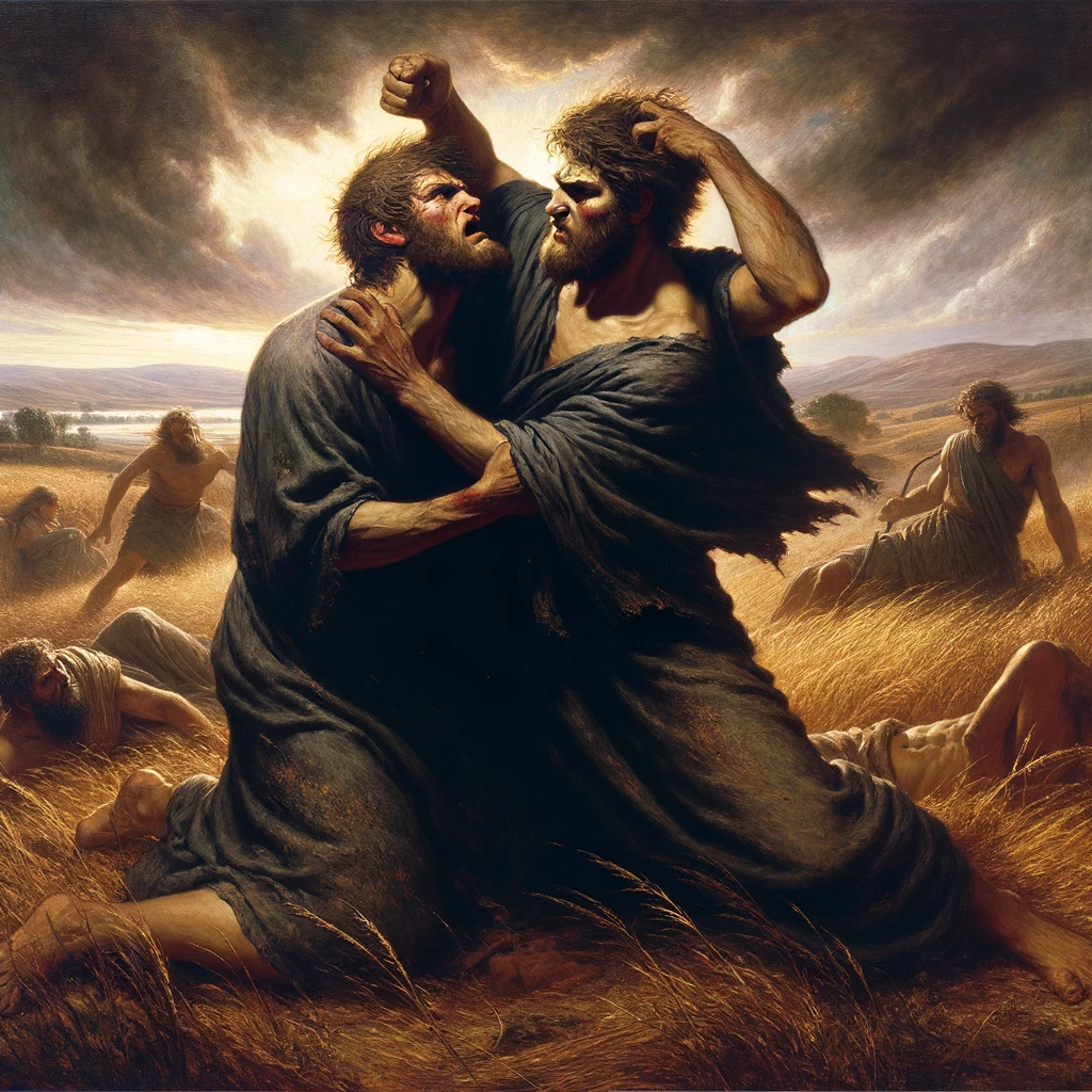 Ark.au Illustrated Bible - Genesis 4:8 - And Cain spoke to Abel his brother, and it came to pass when they were in the field, that Cain rose up against Abel his brother, and slew him.