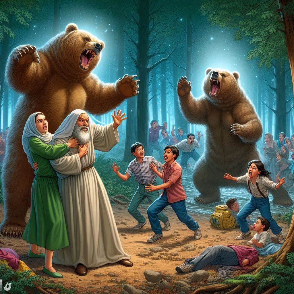 Ark.au Illustrated Bible - 2 Kings 2:24 - And he looketh behind him, and seeth them, and declareth them vile in the name of Jehovah, and two bears come out of the forest, and rend of them forty and two lads.