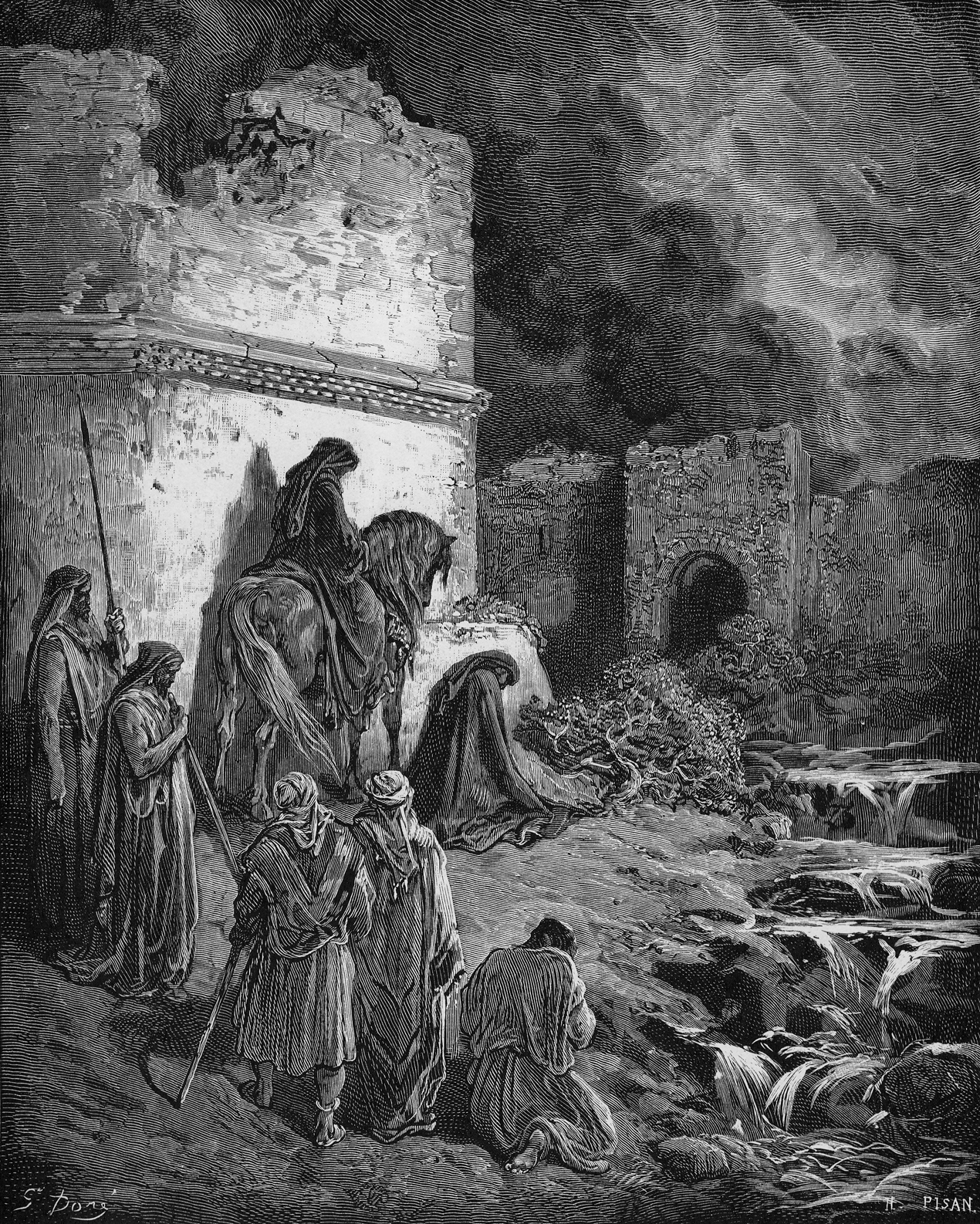 Ark.au Illustrated Bible - Nehemiah 2:15 - and I am going up through the brook by night, and am measuring about the wall, and turn back, and come in through the gate of the valley, and turn back.