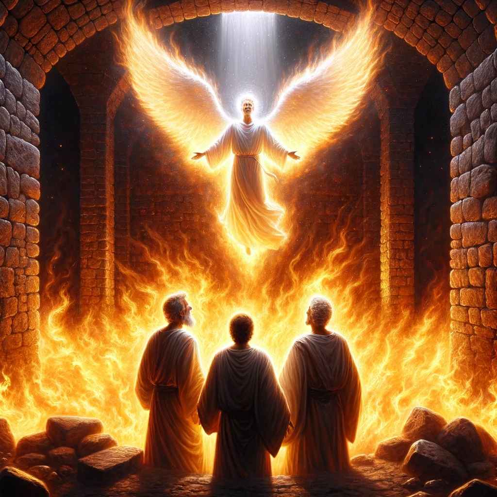 Ark.au Illustrated Bible - Daniel 3:25 - He answered and said, Lo, I see four men loose, walking in the midst of the fire, and they have no hurt; and the appearance of the fourth is like a son of God.