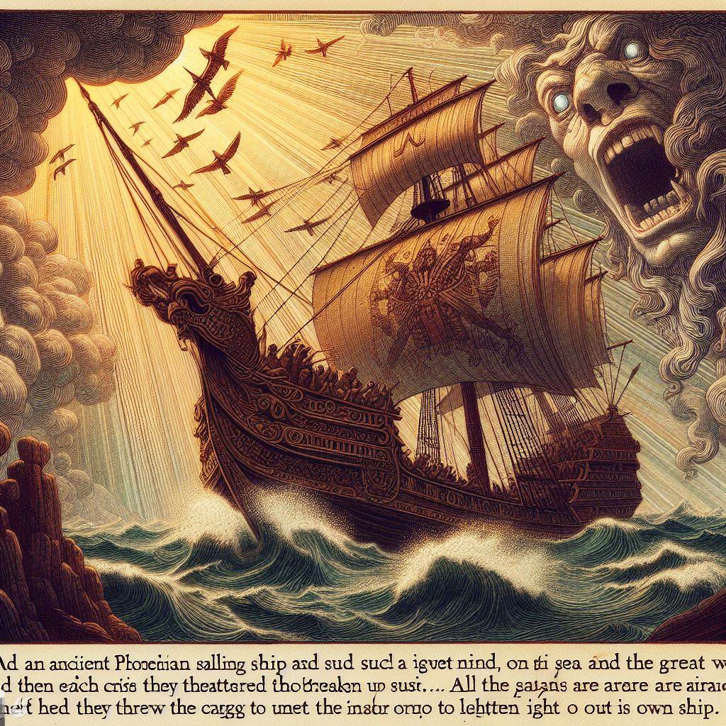 Ark.au Illustrated Bible - Jonah 1:4 - And the Lord sent out a great wind on to the sea and there was a violent storm in the sea, so that the ship seemed in danger of being broken.