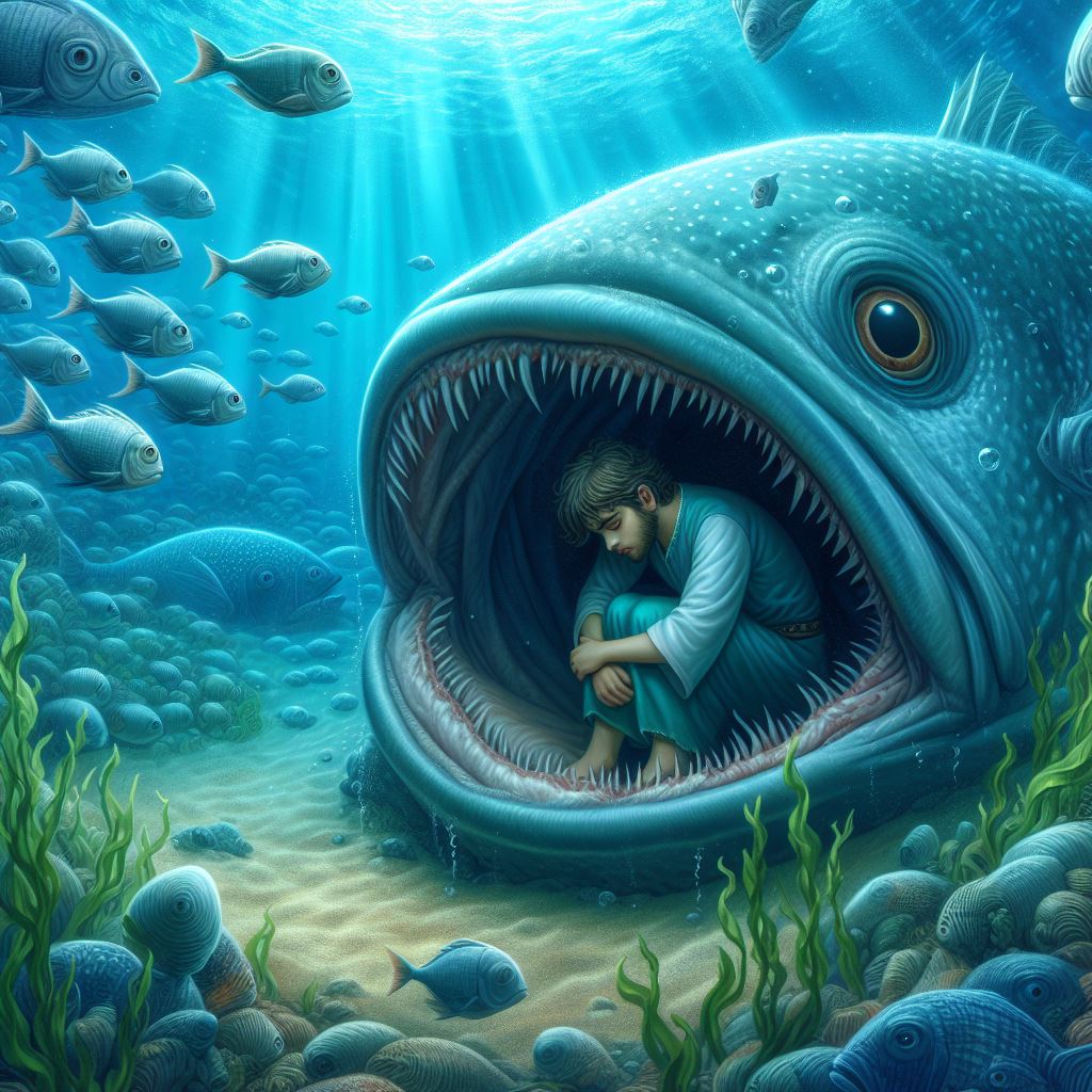 Ark.au Illustrated Bible - Jonah 2:1 - Then Jonah prayed to Yahweh, his God, out of the fish's belly.