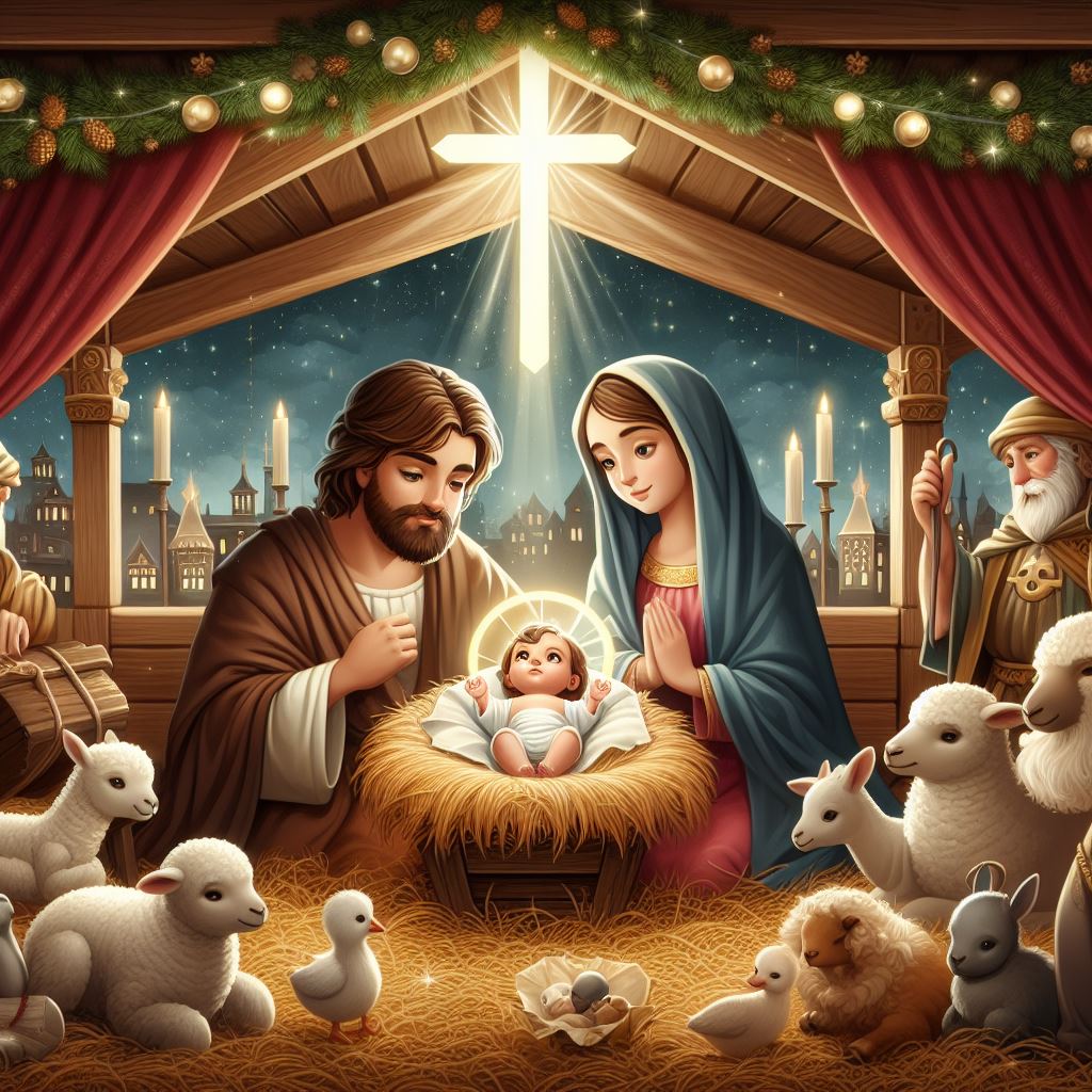 Ark.au Illustrated Bible - Luke 2:16 - They came with haste, and found both Mary and Joseph, and the baby was lying in the feeding trough.