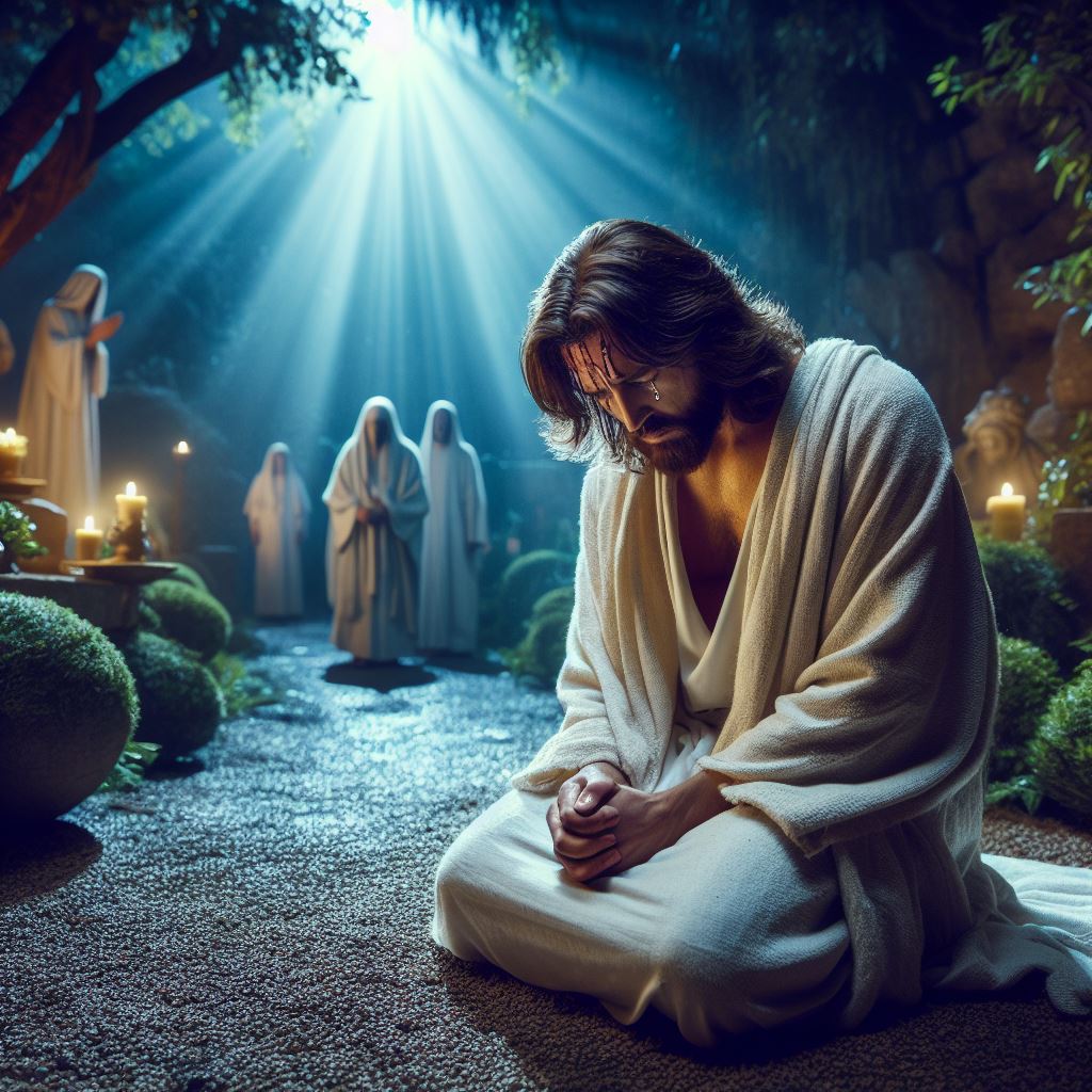 Ark.au Illustrated Bible - Luke 22:41 - He was withdrawn from them about a stone's throw, and he knelt down and prayed,