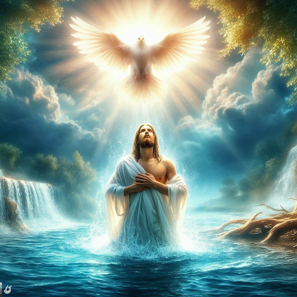 Ark.au Illustrated Bible - Luke 3:22 - And the Holy Ghost descended in a bodily shape like a dove upon him, and a voice came from heaven, which said, Thou art my beloved Son; in thee I am well pleased.