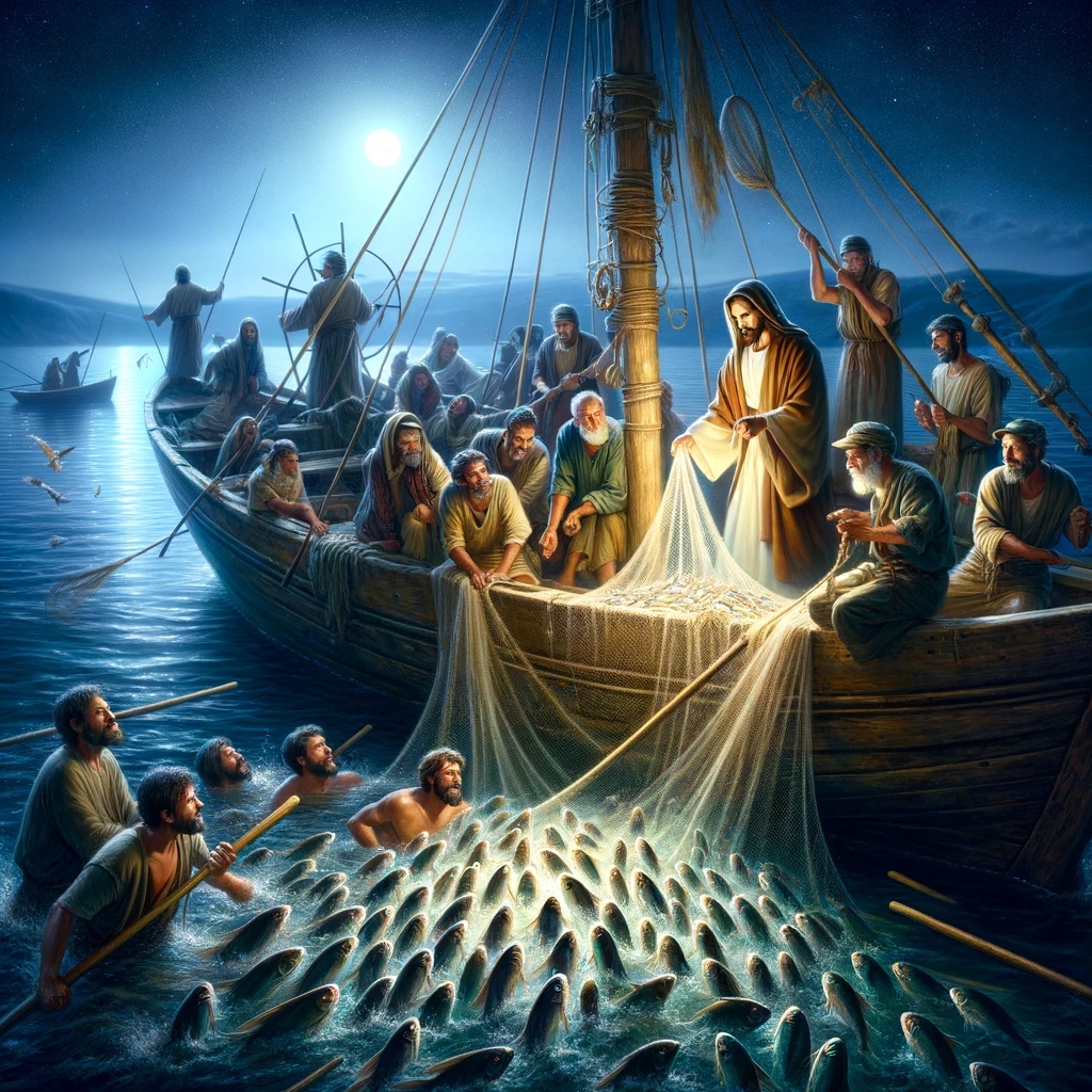 Ark.au Illustrated Bible - Luke 5:6 - When they had done this, they caught a great multitude of fish, and their net was breaking.