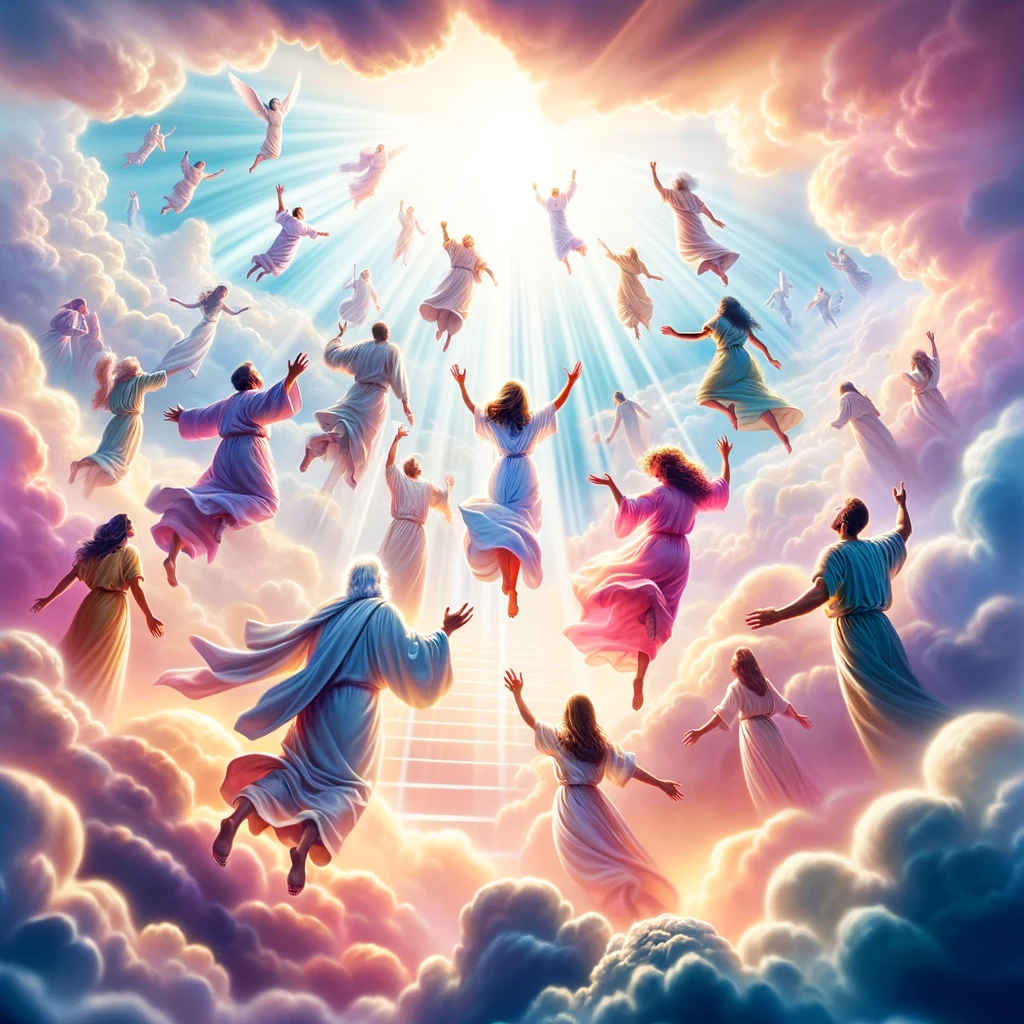 Ark.au Illustrated Bible - 1 Thessalonians 4:17 - Then we who are alive and remain shall be caught up together with them in the clouds, to meet the Lord in the air: and so shall we ever be with the Lord.